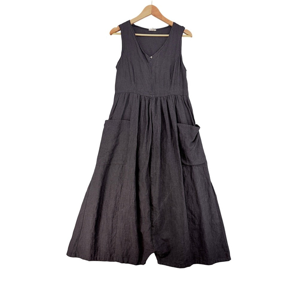 Debra Weiss Washed Black Linen Harem Jumpsuit Small Lagenlook Boho USA Handmade